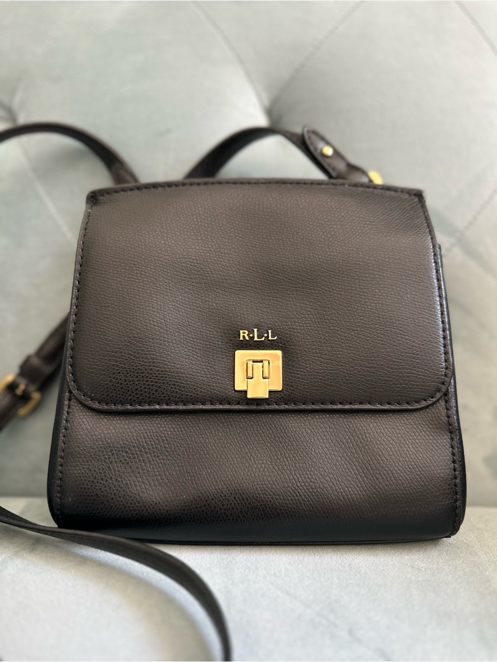 Ralph Lauren Black Leather Shoulder Bag with Gold Hardware